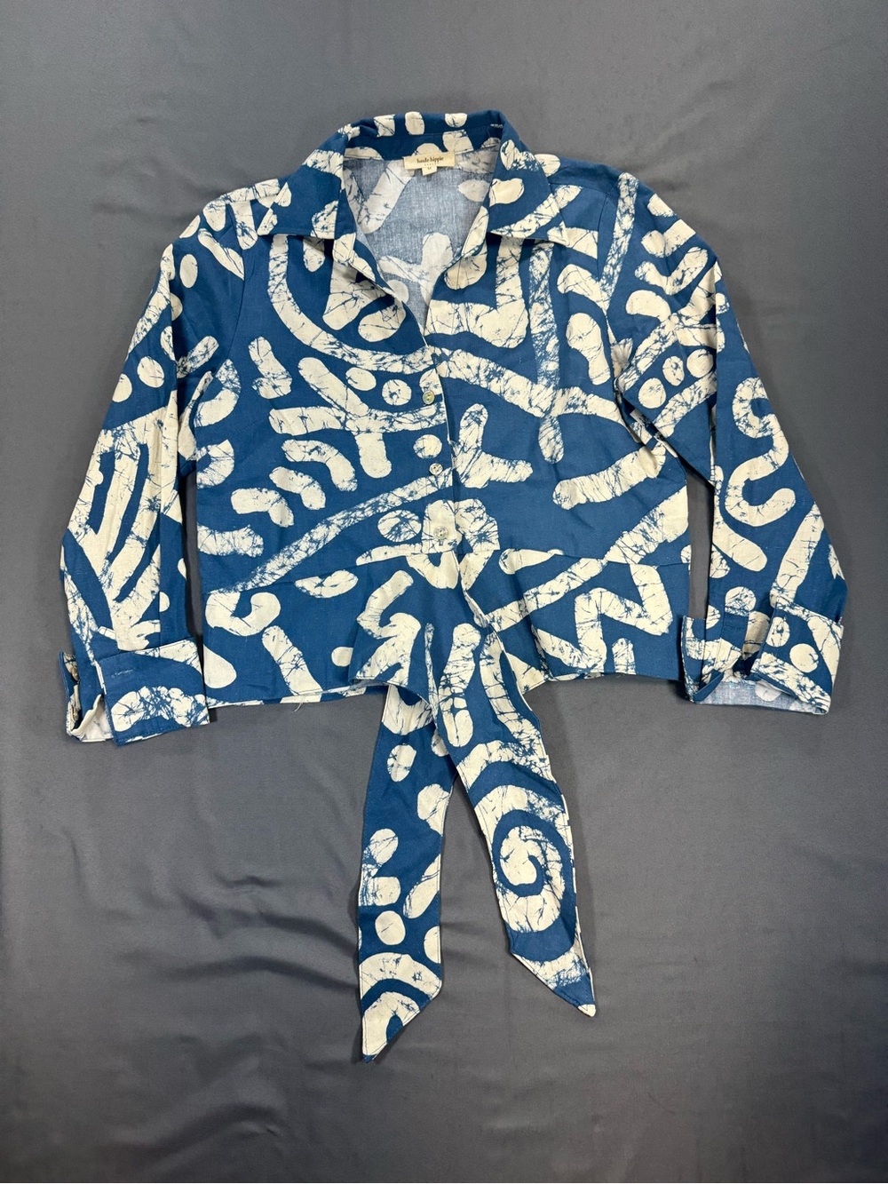 Haute Hippie Blue & White Tie-Front Button Down Shirt - Picture 2 of 7
